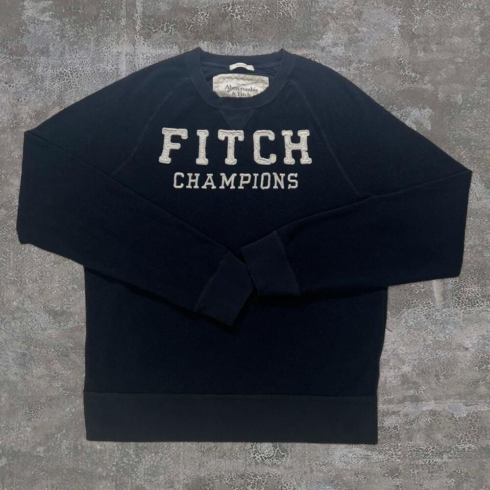 Abercrombie & Fitch Men's L Navy Fleece Crewneck Pullover Muscle Fit Sweatshirt